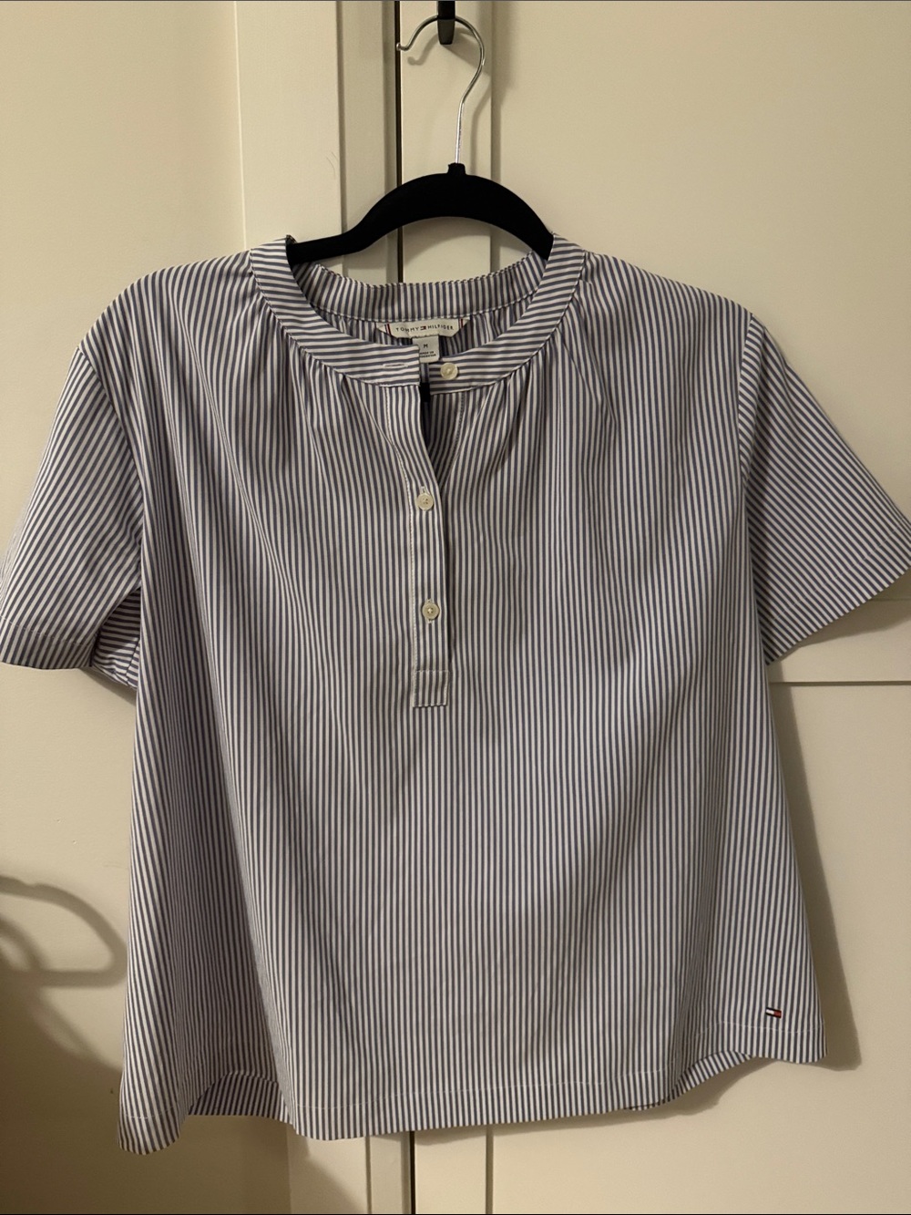 Tommy Hilfiger Blue & White Striped Button Popover